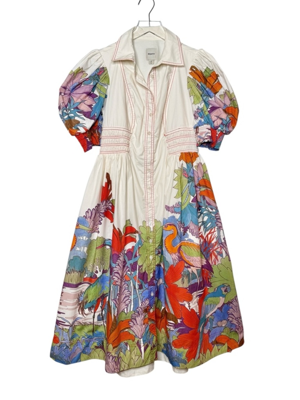 Anthropologie MAEVE Smocked Puff Skeeve Birds of Paradise Dress Sz XS